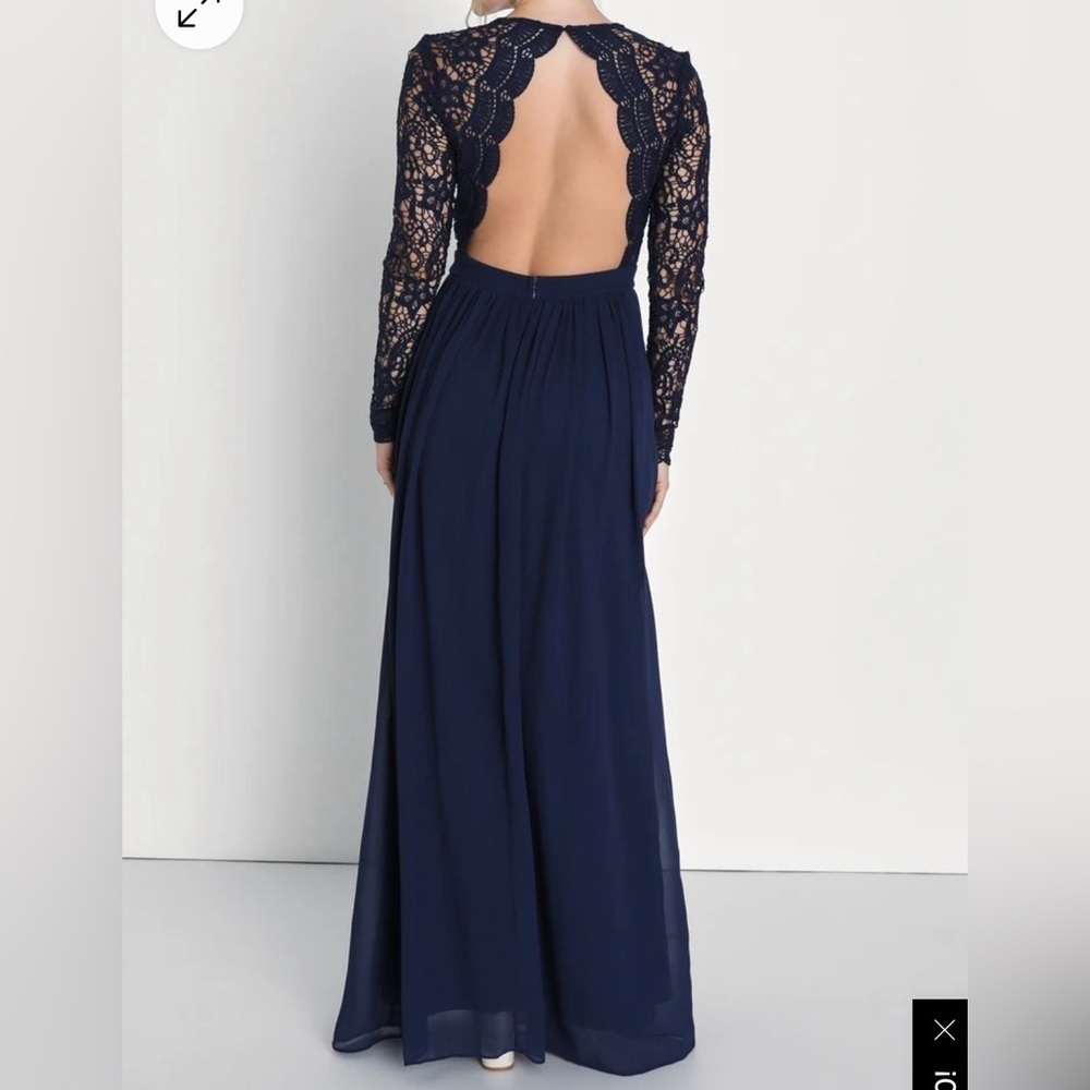 Lulu’s Awaken My Love Navy Blue Long Sleeve Lace Maxi Dress - Size S - Picture 2 of 10